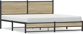 vidaXL sonoma tölgyszínű fém ágykeret matrac nélkül 160 x 200 cm