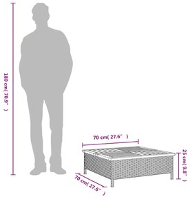 szürke polyrattan és akácfa kerti asztal 70 x 70 x 25 cm