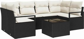 vidaXL Kerti Kanapé Szett párnával tárolóval 7 pcs Fekete és Krém