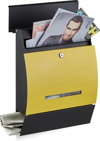 Postaláda újságtartóval fém fali fekete-sárga