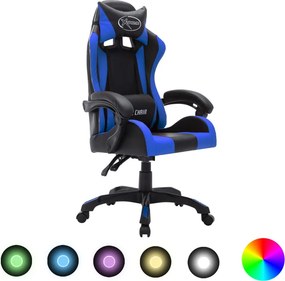 vidaXL kék és fekete műbőr versenyszék RGB LED-világítással