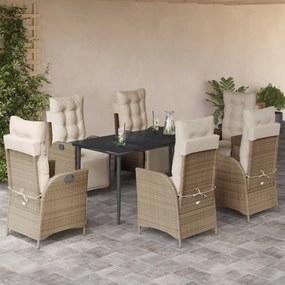 7 részes bézs polyrattan kerti étkezőgarnitúra párnákkal