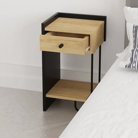 Fekete-natúr színű éjjeliszekrény tölgyfa dekorral Mercure – Marckeric