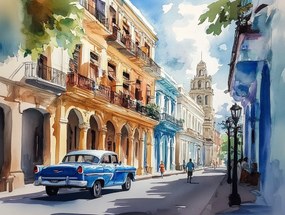 Vászonkép Canvas Város Kuba Havanna Utca Régi Autó 80x60