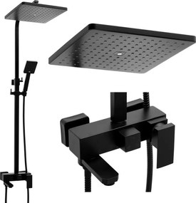 Erga Cube, zuhanygarnitúra karos csapteleppel, kád kifolyóval és esőfejjel 30x30cm, fekete matt, ERG-YKA-BP.CUBE-30-BLK