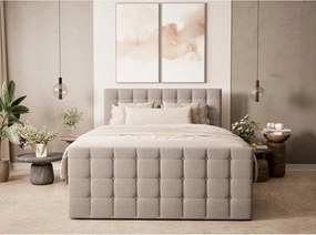 Bézs ágyneműtartós boxspring ágy 200x200 cm Tasca – Maison de Rêve