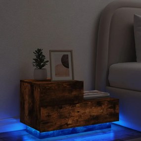Füstös tölgy színű éjjeliszekrény LED-fényekkel 70x36x40,5 cm