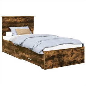 vidaXL Ágykeret fejtámlával Füstölt tölgy és ezüst 75 x 190 cm Faanyag