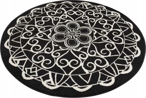 Kerek modern nappali szőnyeg,fekete-krém mintás Mandala 140cm