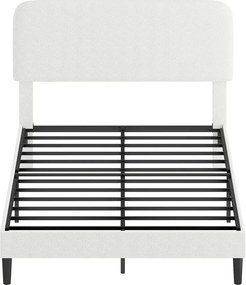 HOMCOM Ágy 140x200 cm Ágykeret állítható kárpitozott teddy fleece fejtámlával, fehér