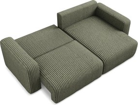 Zöld kordbársony kinyitható-tárolóhelyes sarokkanapé (jobb oldali-heverő résszel) Kona – Makamii