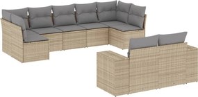 vidaXL 9 részes bézs polyrattan kerti ülőgarnitúra párnákkal