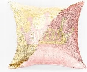 Flitteres párnahuzat Queen 40x40 rózsaszín/arany 575