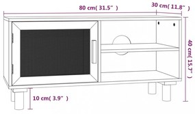 fekete fenyőfa és természetes rattan TV-szekrény 80x30x40 cm