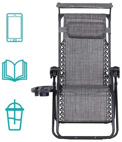 Zéró gravitáció szék napellenzővel és pohártartóval 2 db, több színben-szürke