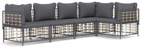 5 részes antracitszürke polyrattan kerti ülőgarnitúra párnákkal