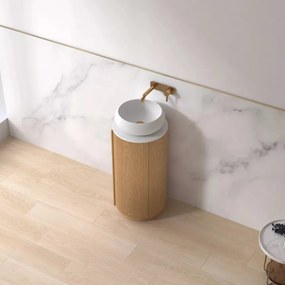 AREZZO design SORAYA 40 cm-es kerek, álló alsószekrény, fehér mosdópulttal, 1 ajtó, tölgy