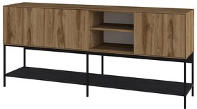 Fekete-natúr színű komód tölgyfa dekorral 180x80x40 cm Amira – Marckeric