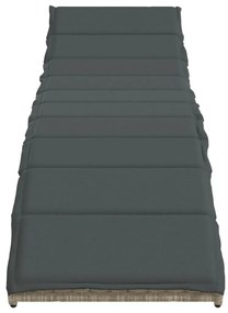 Világosszürke polyrattan napozóágy párnával 55x199x50 cm