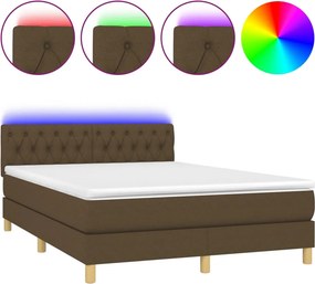 vidaXL barna szövet rugós és LED-es ágy matraccal 140x190 cm