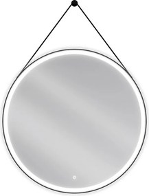Mexen Reni kerek, LED-es, pára elleni fürdőszobai tükör, 90 cm, 6000K, fekete keret - 9812-090-090-611-70