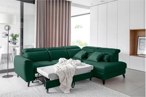 Zöld bársony kinyitható-tárolóhelyes sarokkanapé (jobb oldali-L alakú) Noble – ELTAP