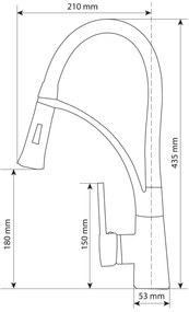 Gamma Nexo, szabadon álló magas konyhai csaptelep rugalmas karral és spray-vel, fekete matt-fényes króm, GMA-BNO-CH