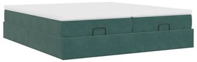 Ottomán ágykeret matracokkal sötétzöld 180x200cm bársony