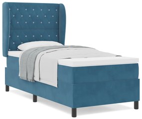 Boxspring Ágy Mattal Sötétkék 90x200 cm Bársonyos