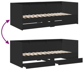 fekete kanapéágy fiókkal matrac nélkül 90x200 cm