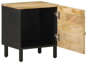 2 db fekete tömör mangófa éjjeliszekrények 40 x 33,5 x 46 cm