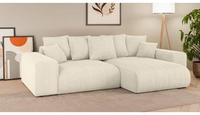 Krémszínű kordbársony kinyitható tárolóhelyes sarokkanapé (variálható sarok) Luma – Ropez