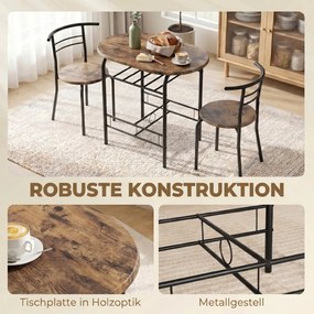 HOMCOM Étkezőasztal 3 részes étkezőgarnitúra, konyhaasztal és székek 2 fő részére polccal, nappali, rusztikus barna