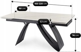 Kihúzható kerámia étkezőasztal 160–220 cm méretben, fehér márvány/fekete színben DEVON