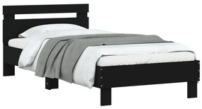 fekete ágykeret fejtámlával és LED-világítással 90 x 200 cm