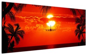 Kép - naplemente repülőgéppel (120x50 cm)