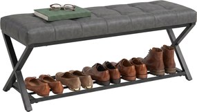 HOMCOM párnázott cipőpad tárolóval – ipari X-váz, PU műbőr, 220 kg teherbírás, 112 x 37 x 47 cm, sötétszürke | Aosom