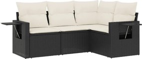 vidaXL 4 részes fekete polyrattan kerti ülőgarnitúra párnákkal