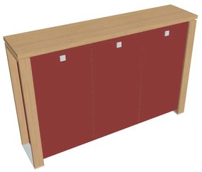 Verno+ S közepes szekrény 200 x 46 x 130 cm, üvegajtó, világos tölgy / piros