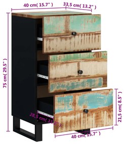 újrahasznosított fa tálalószekrény 3 fiókkal 40x33,5x75 cm