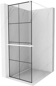 Mexen Kioto+, Walk-In zuhanyparaván polccal és akasztóval 80 x 200 cm, 8 mm átlátszó üveg fekete mintás, fehér profil, 800-080-121-20-77