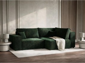 Sötétzöld zsenília kinyitható-tárolóhelyes sarokkanapé (jobb oldali-L alakú) Tonga – Maison de Rêve