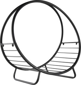 Outsunny Fém Belső és Külső Tűzifatartó Kandallóhoz, Kosár Alakú Tűzifatartó, 45x29,5x47cm, Fekete | Aosom