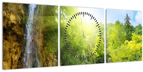 Kép - vízesések az erdőben (órával) (90x30 cm)