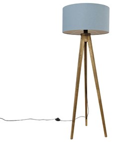 Rusztikus állványos vintage fa lámpa világoskék búrával 50 cm - Tripod Classic