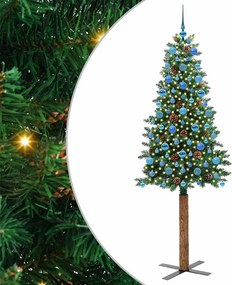 vidaXL Karcsú karácsonyfa 300 LED-del Zöld 210 cm PVC és tömör fenyőfa