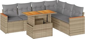vidaXL 7 részes bézs polyrattan akácfa kerti ülőgarnitúra párnákkal