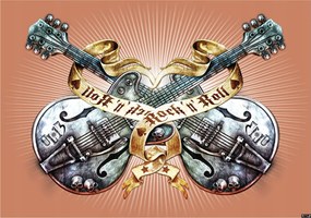 Fotótapéta Rock and Roll Gitárok Koponyák Vinyl zene 416x254 +ragasztó