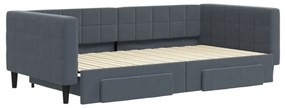 sötétszürke kihúzható bársony heverő fiókkal 100 x 200 cm