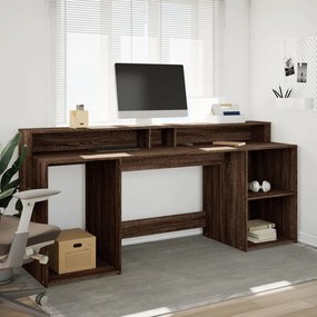 barna tölgy színű szerelt fa íróasztal LED-ekkel 200x55x91 cm